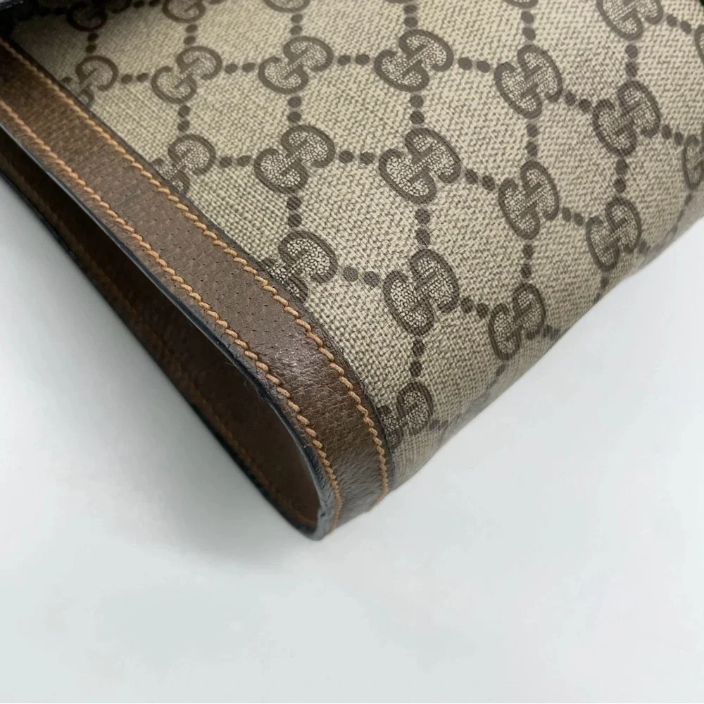 Auth Gucci GG Supreme Sherry Line PVC Clutch Bag